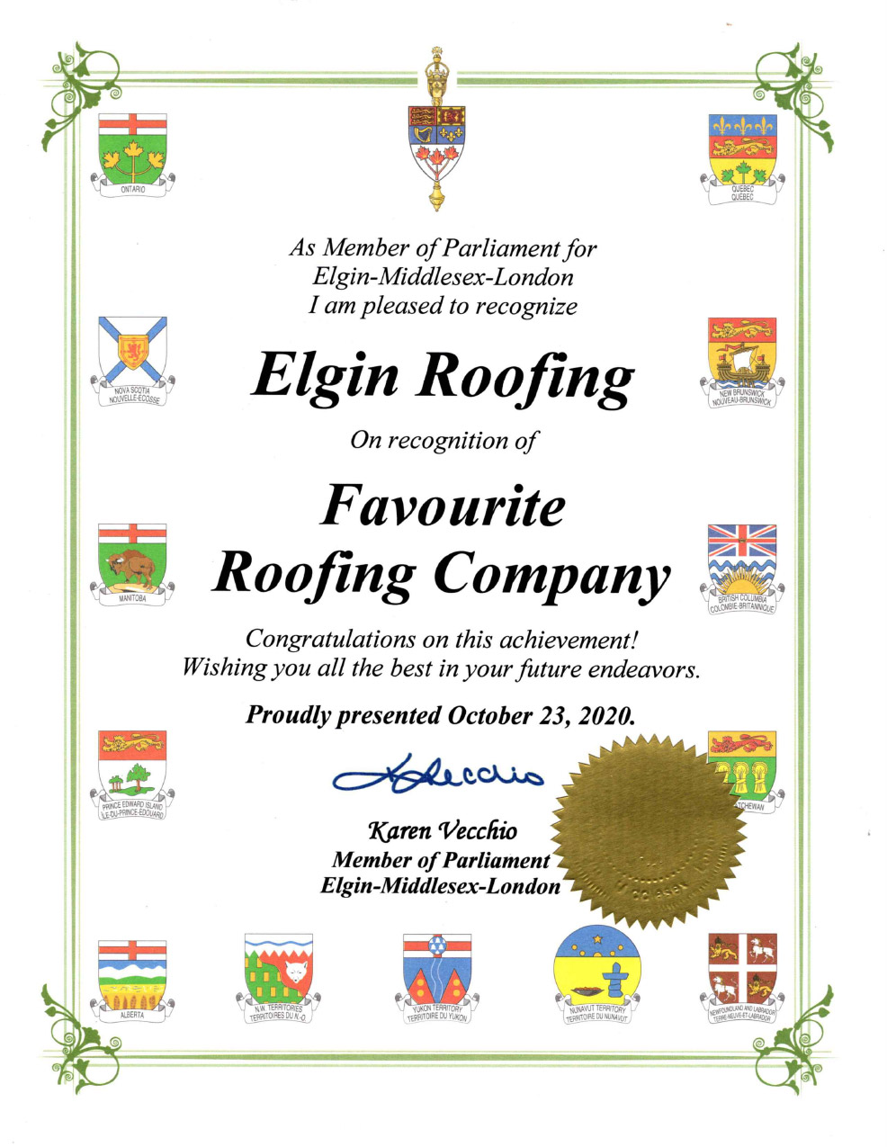 favourite roofing company award
